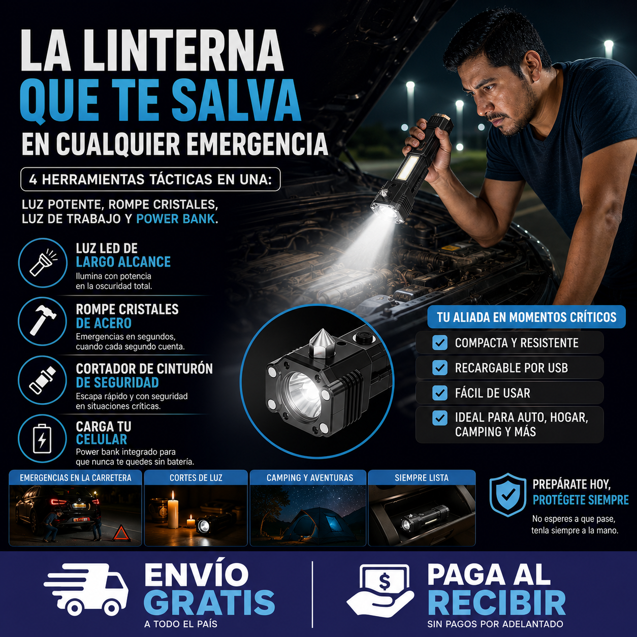 Linterna LED de Emergencia 4 en 1